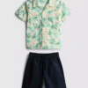 7-15 ani | Set de cămăși și pantaloni scurți din bumbac slub