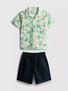 7-15 ani | Set de cămăși și pantaloni scurți din bumbac slub