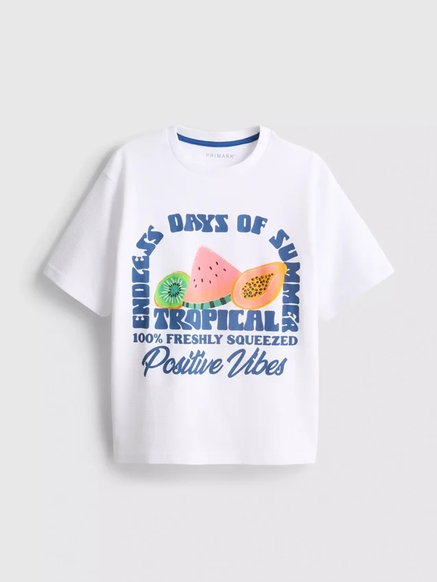 7-15 ani | tricou texturat cu imprimeu de fructe 7-15 ani | tricou texturat cu imprimeu de fructe