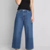 Blugi cropped din denim cu croi larg Blugi cropped din denim cu croi larg