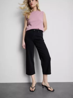 Blugi cropped din denim cu croi larg