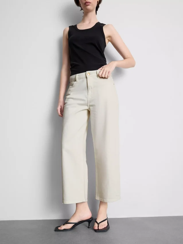 Blugi cropped din denim cu croi larg Blugi cropped din denim cu croi larg