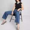 Blugi cropped din denim cu croi larg Blugi cropped din denim cu croi larg