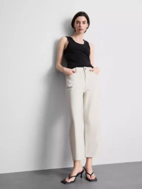 Blugi cropped din denim cu croi larg