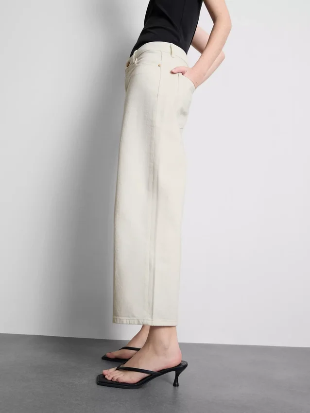 Blugi cropped din denim cu croi larg Blugi cropped din denim cu croi larg