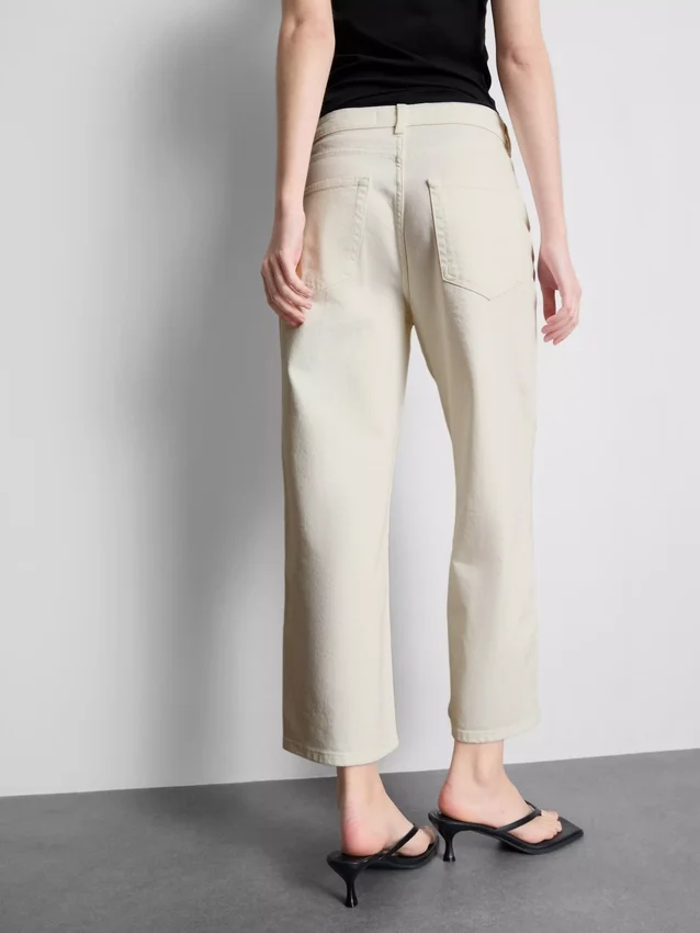 Blugi cropped din denim cu croi larg Blugi cropped din denim cu croi larg