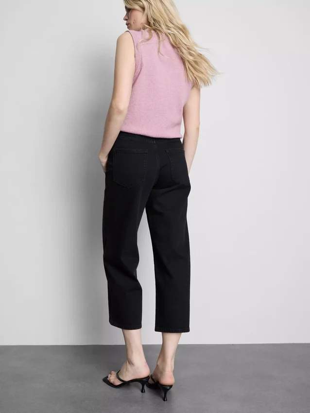 Blugi cropped din denim cu croi larg Blugi cropped din denim cu croi larg