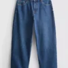 Blugi cropped din denim cu croi larg Blugi cropped din denim cu croi larg