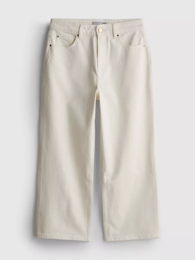 Blugi cropped din denim cu croi larg Blugi cropped din denim cu croi larg