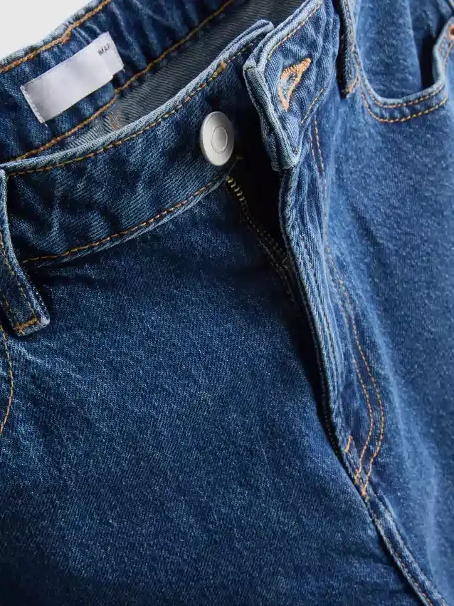 Blugi cropped din denim cu croi larg Blugi cropped din denim cu croi larg