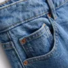 Blugi cropped din denim cu croi larg Blugi cropped din denim cu croi larg