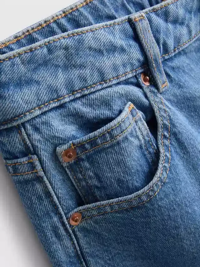 Blugi cropped din denim cu croi larg Blugi cropped din denim cu croi larg