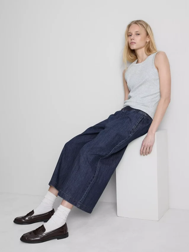 Blugi culotte cu croi larg Blugi culotte cu croi larg