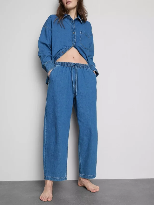 Blugi de trening din denim de bumbac, cu croială conică Blugi de trening din denim de bumbac, cu croială conică