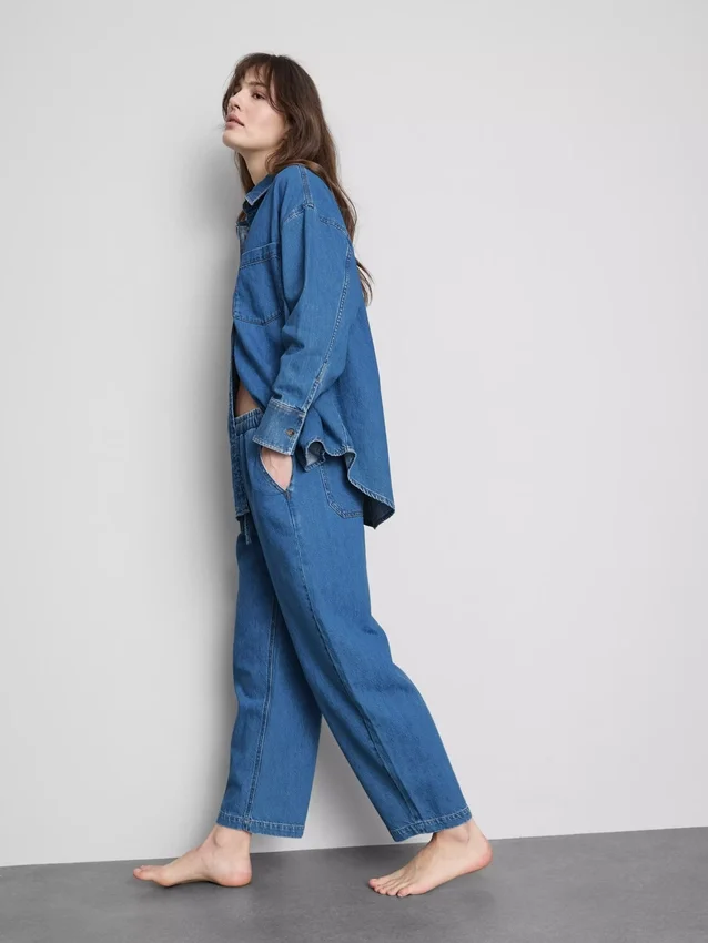 Blugi de trening din denim de bumbac, cu croială conică Blugi de trening din denim de bumbac, cu croială conică