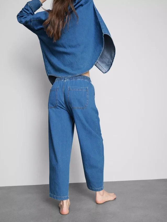 Blugi de trening din denim de bumbac, cu croială conică Blugi de trening din denim de bumbac, cu croială conică