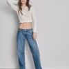 Blugi din denim cu talie joasă, croi drept și lejer Blugi din denim cu talie joasă, croi drept și lejer