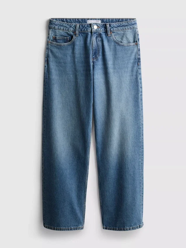 Blugi din denim cu talie joasă, croi drept și lejer Blugi din denim cu talie joasă, croi drept și lejer