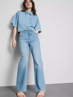 Blugi din denim de bumbac cu croi drept