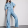 Blugi din denim de bumbac cu croi drept Blugi din denim de bumbac cu croi drept