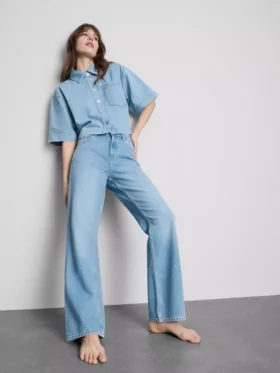 Blugi din denim de bumbac cu croi drept