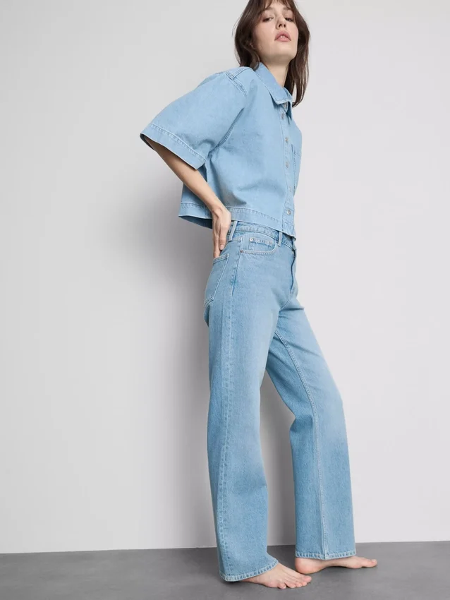 Blugi din denim de bumbac cu croi drept Blugi din denim de bumbac cu croi drept