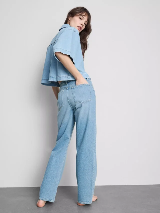 Blugi din denim de bumbac cu croi drept Blugi din denim de bumbac cu croi drept