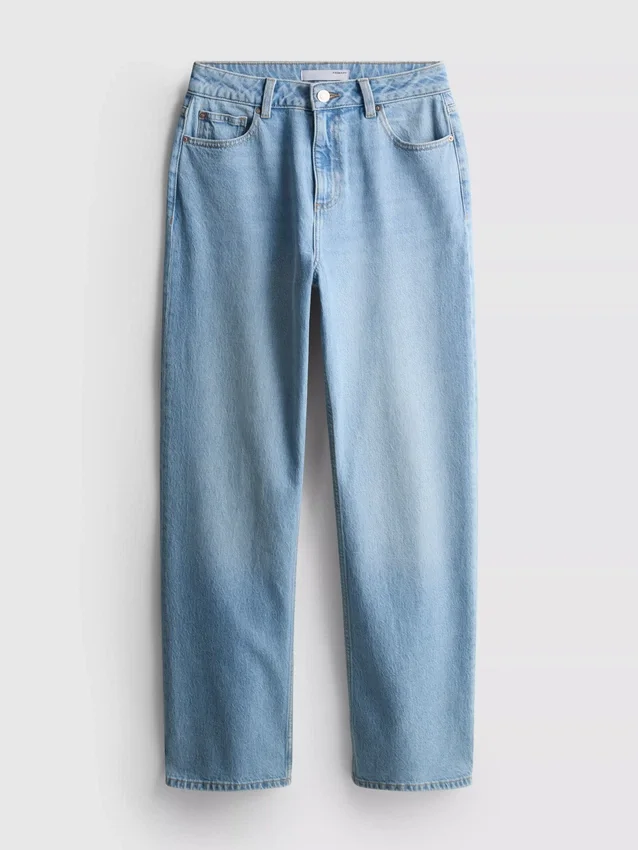 Blugi din denim de bumbac cu croi drept Blugi din denim de bumbac cu croi drept