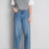 Blugi din denim de bumbac, cu croi drept și picioare conice Blugi din denim de bumbac, cu croi drept și picioare conice