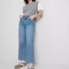 Blugi din denim de bumbac, cu croi drept și picioare conice Blugi din denim de bumbac, cu croi drept și picioare conice