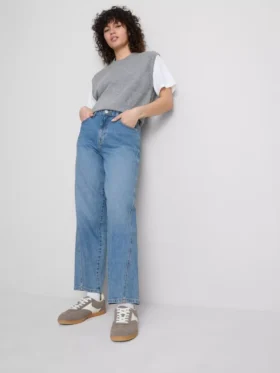 Blugi din denim de bumbac, cu croi drept și picioare conice