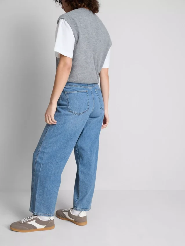 Blugi din denim de bumbac, cu croi drept și picioare conice Blugi din denim de bumbac, cu croi drept și picioare conice