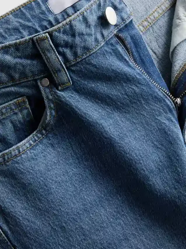 Blugi din denim de bumbac, cu croi drept și picioare conice Blugi din denim de bumbac, cu croi drept și picioare conice