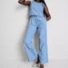 Blugi din denim de bumbac, cu croi larg și pliuri Blugi din denim de bumbac, cu croi larg și pliuri
