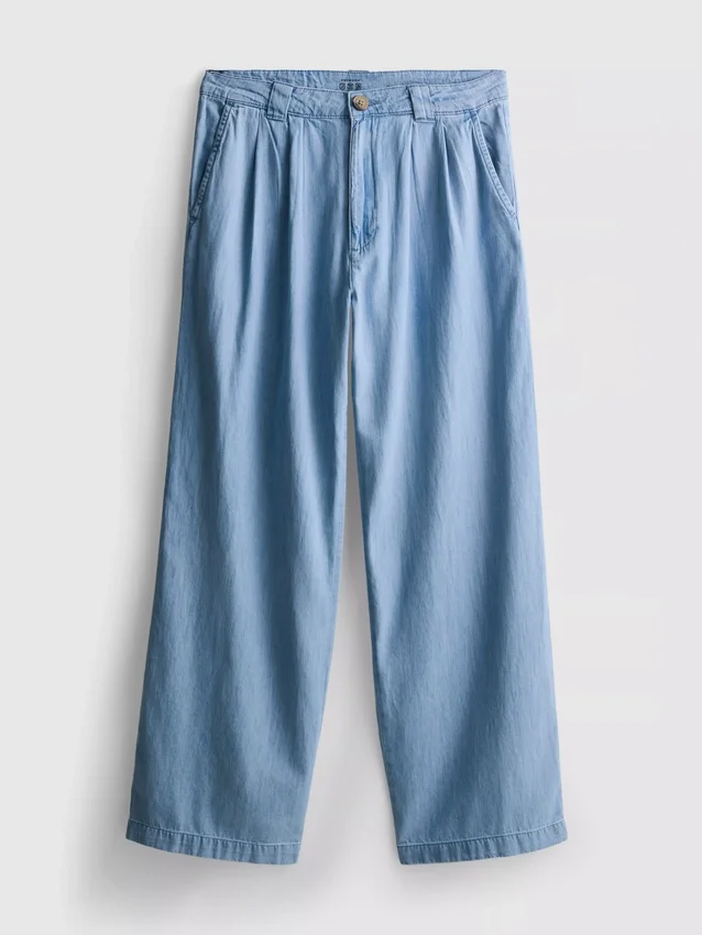 Blugi din denim de bumbac, cu croi larg și pliuri Blugi din denim de bumbac, cu croi larg și pliuri