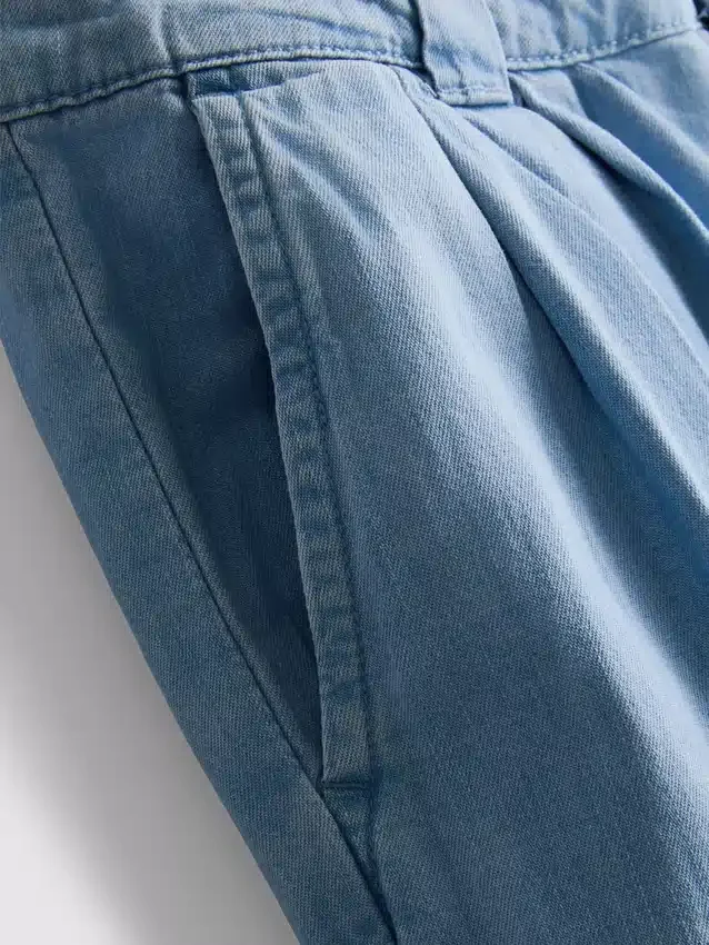 Blugi din denim de bumbac, cu croi larg și pliuri Blugi din denim de bumbac, cu croi larg și pliuri