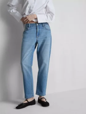 Blugi din denim de bumbac cu talie medie și croi drept
