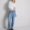 Blugi din denim de bumbac cu talie medie și croi drept Blugi din denim de bumbac cu talie medie și croi drept