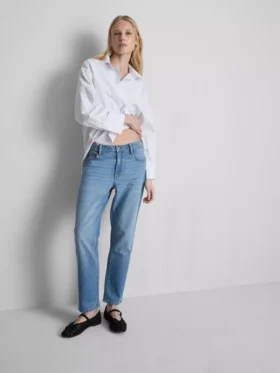 Blugi din denim de bumbac cu talie medie și croi drept