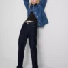 Blugi din denim de bumbac cu talie medie și croi drept Blugi din denim de bumbac cu talie medie și croi drept