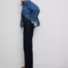 Blugi din denim de bumbac cu talie medie și croi drept Blugi din denim de bumbac cu talie medie și croi drept