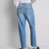 Blugi din denim de bumbac cu talie medie și croi drept Blugi din denim de bumbac cu talie medie și croi drept