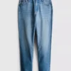 Blugi din denim de bumbac cu talie medie și croi drept Blugi din denim de bumbac cu talie medie și croi drept