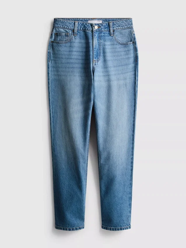Blugi din denim de bumbac cu talie medie și croi drept Blugi din denim de bumbac cu talie medie și croi drept