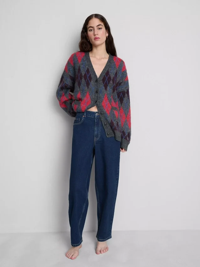 Blugi din denim de bumbac, cu talie înaltă și croi conic Blugi din denim de bumbac, cu talie înaltă și croi conic