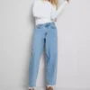 Blugi din denim de bumbac, cu talie înaltă și croi conic Blugi din denim de bumbac, cu talie înaltă și croi conic