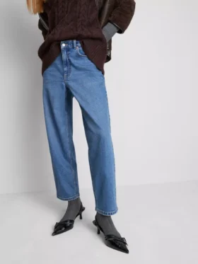 Blugi din denim de bumbac, cu talie înaltă și croi conic