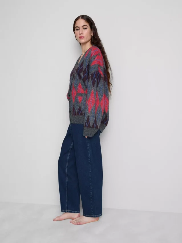 Blugi din denim de bumbac, cu talie înaltă și croi conic Blugi din denim de bumbac, cu talie înaltă și croi conic