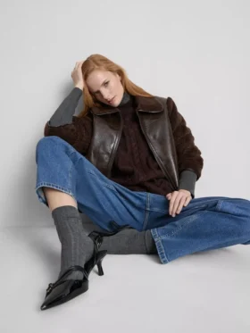 Blugi din denim de bumbac, cu talie înaltă și croi conic