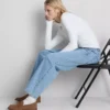 Blugi din denim de bumbac, cu talie înaltă și croi conic Blugi din denim de bumbac, cu talie înaltă și croi conic